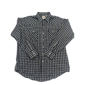 Eli Cattleman Tall Man Pearl Snap Button Western Shirt Black White Plaid XL